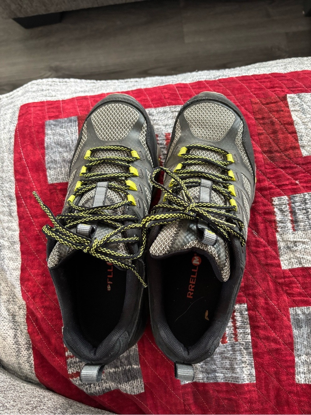 Merrell Men's Gray Trail Sneakers with Yellow Accents